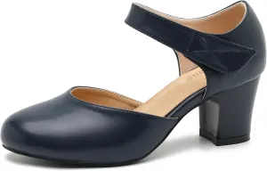 Enelauge Women's Ankle Strap Block Chunky Heels Closed Round Toe Pumps D'Orsay Comfortable Vintage Dressy Bridal Wedding Party Shoes