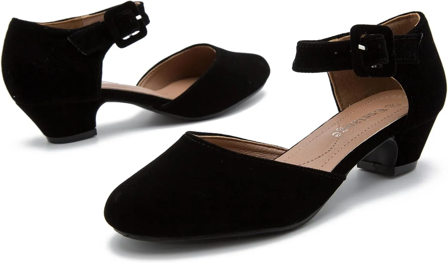 Enelauge Women's Ankle Strap Closed Toe Low Chunky Heel Dress Work Pumps