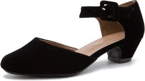 Enelauge Women's Ankle Strap Closed Toe Low Chunky Heel Dress Work Pumps