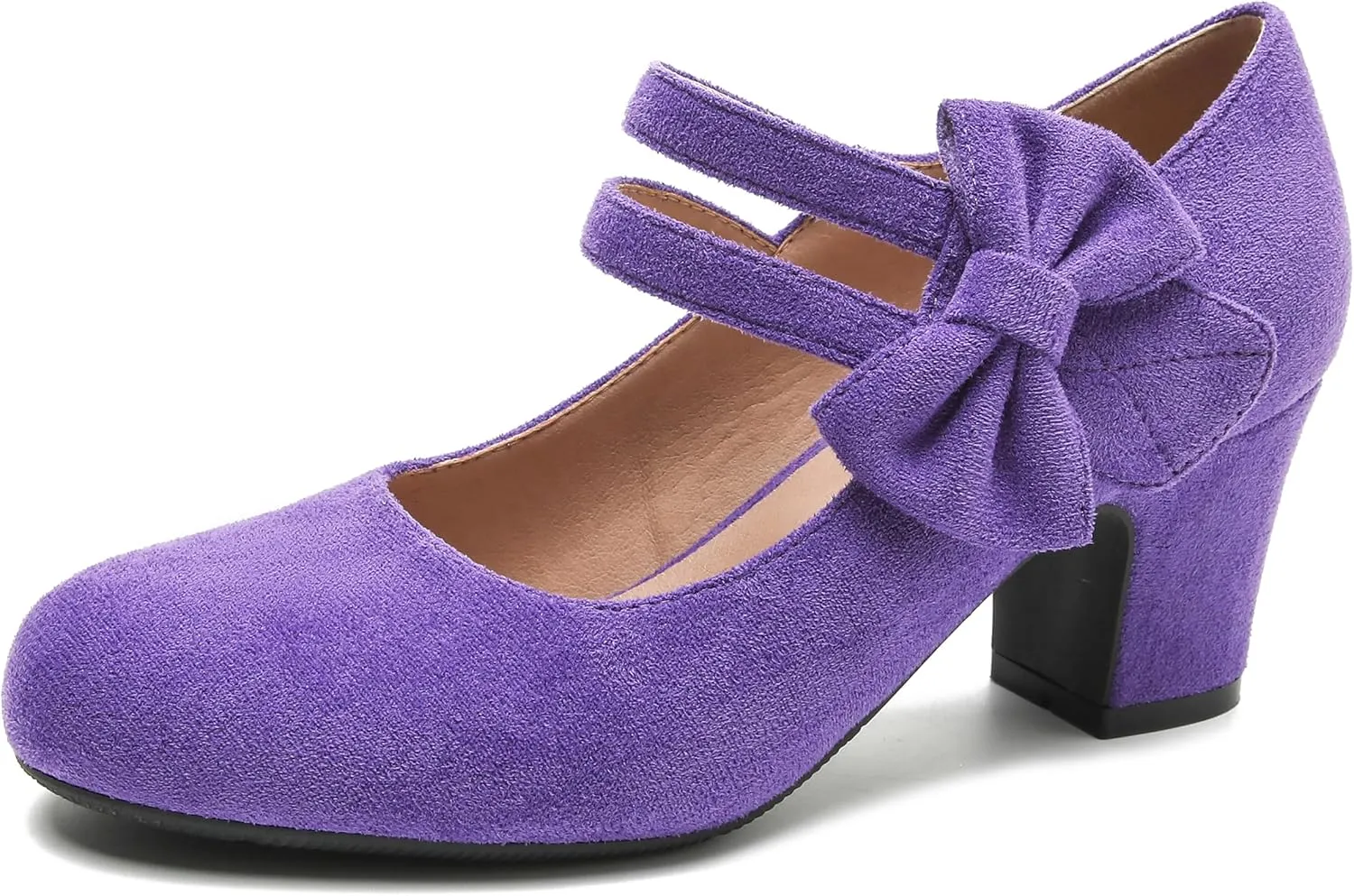 Enelauge Women's Mary Jane Heels with Bow Retro Closed Round Toe Pumps Sweet Ankle Strap Low Block Heels Chic Bowtie Vintage Dress Wedding Party Office Daily Shoes