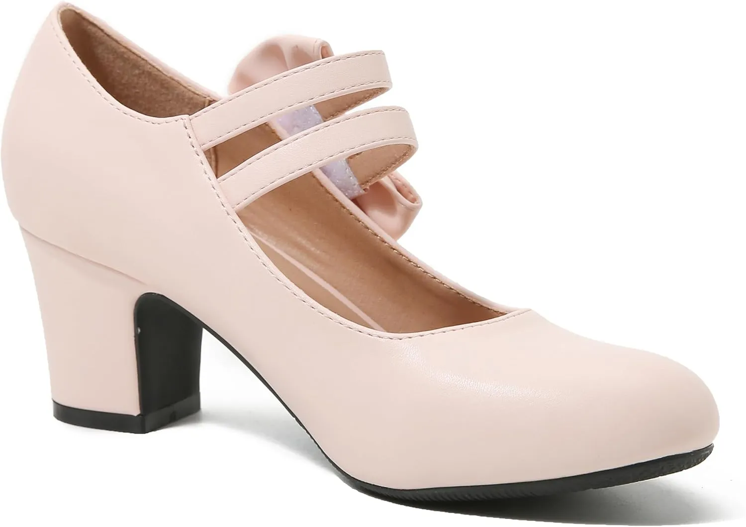 Enelauge Women's Mary Jane Heels with Bow Retro Closed Round Toe Pumps Sweet Ankle Strap Low Block Heels Chic Bowtie Vintage Dress Wedding Party Office Daily Shoes