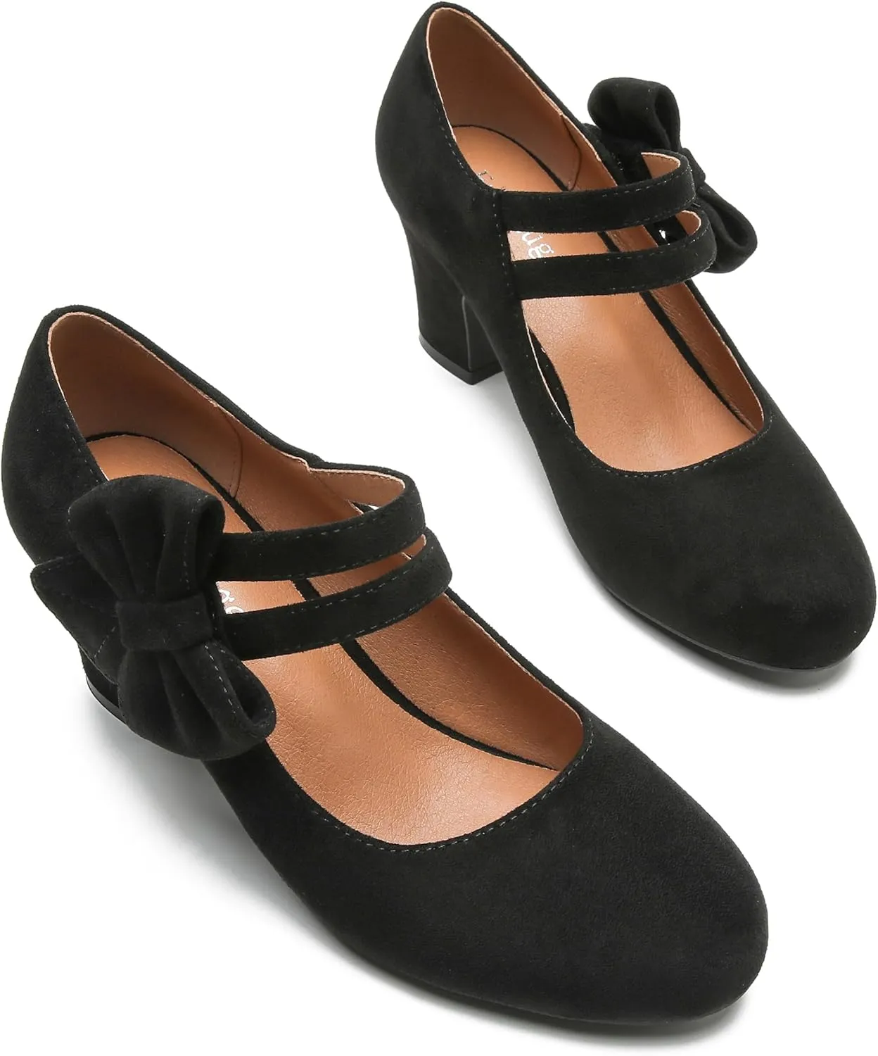 Enelauge Women's Mary Jane Heels with Bow Retro Closed Round Toe Pumps Sweet Ankle Strap Low Block Heels Chic Bowtie Vintage Dress Wedding Party Office Daily Shoes