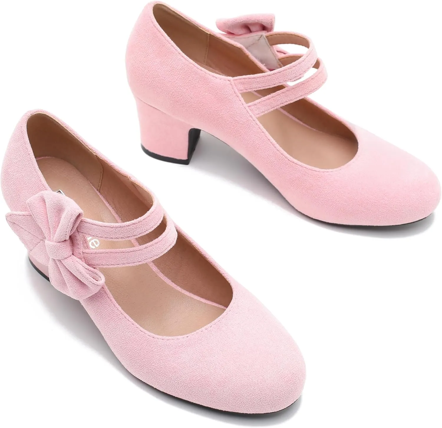 Enelauge Women's Mary Jane Heels with Bow Retro Closed Round Toe Pumps Sweet Ankle Strap Low Block Heels Chic Bowtie Vintage Dress Wedding Party Office Daily Shoes