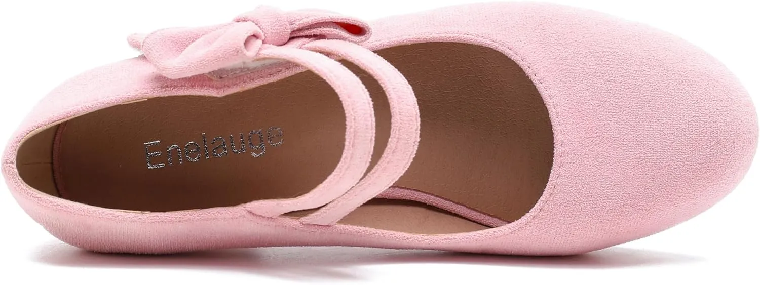 Enelauge Women's Mary Jane Heels with Bow Retro Closed Round Toe Pumps Sweet Ankle Strap Low Block Heels Chic Bowtie Vintage Dress Wedding Party Office Daily Shoes