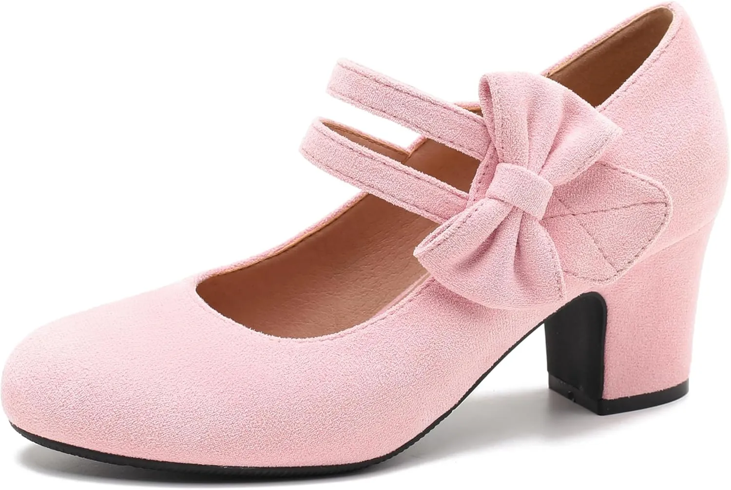 Enelauge Women's Mary Jane Heels with Bow Retro Closed Round Toe Pumps Sweet Ankle Strap Low Block Heels Chic Bowtie Vintage Dress Wedding Party Office Daily Shoes