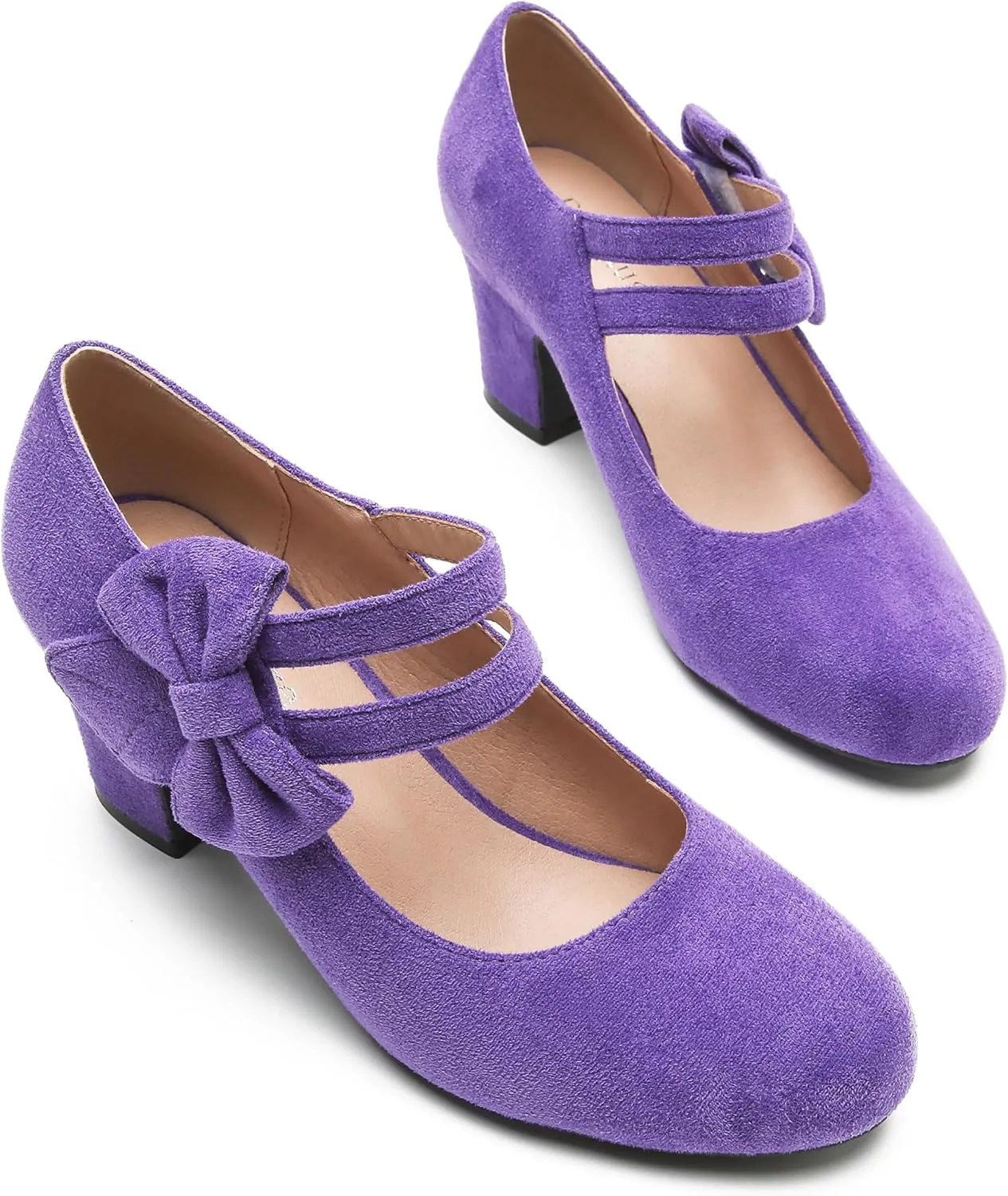 Enelauge Women's Mary Jane Heels with Bow Retro Closed Round Toe Pumps Sweet Ankle Strap Low Block Heels Chic Bowtie Vintage Dress Wedding Party Office Daily Shoes