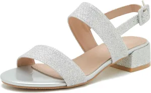 Enelauge Women's Open Toe Ankle Strap Low Block Chunky Heels Sandals Holiday Party Wedding Dress Pumps Shoes