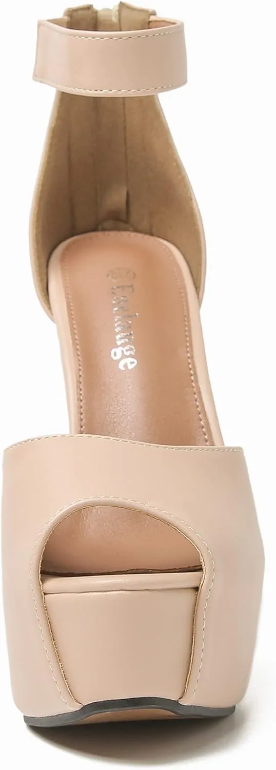 Enelauge Women's Sexy Ankle Straps Peep Toe Buckle Platform Stiletto Wedding Party High Heels Sandals