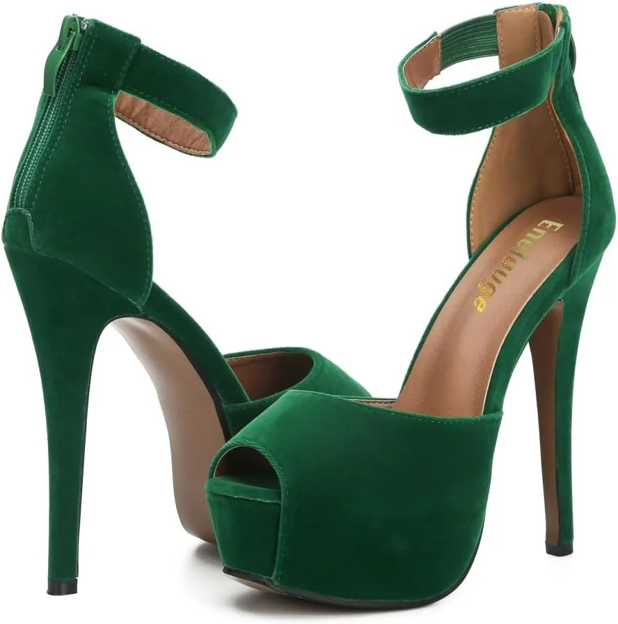 Enelauge Women's Sexy Ankle Straps Peep Toe Buckle Platform Stiletto Wedding Party High Heels Sandals