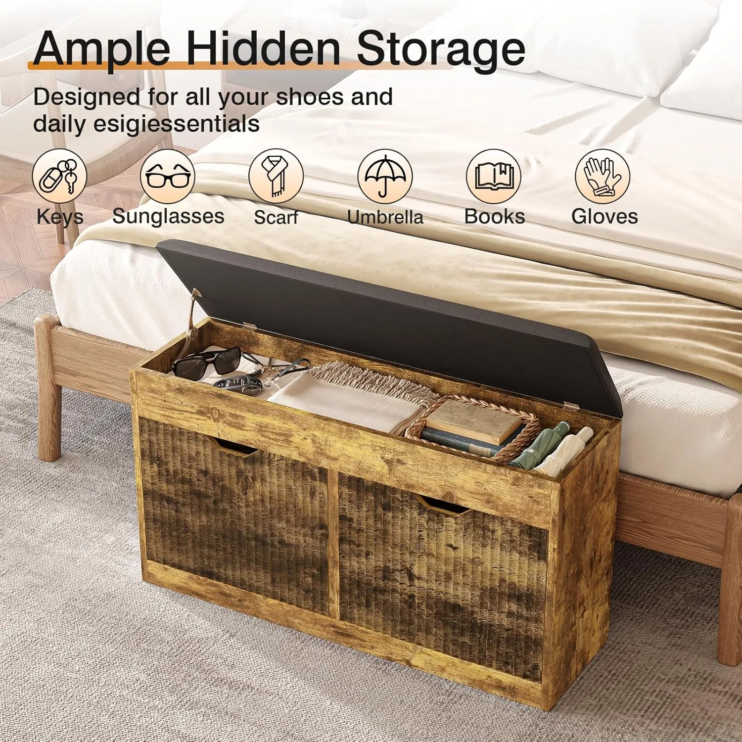 Entryway Bench, 39inches Shoe Storage Benches, Shoe Rack Benches with 2 Flip 2-Tier Shoes Storage Cabinet Hallway Bench for Entryway, Living Room, Bedroom(Dark Brown)
