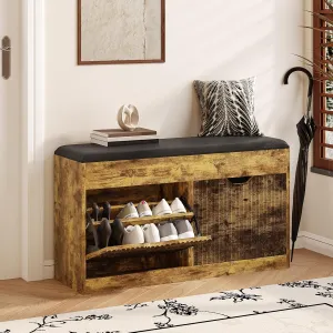 Entryway Bench, 39inches Shoe Storage Benches, Shoe Rack Benches with 2 Flip 2-Tier Shoes Storage Cabinet Hallway Bench for Entryway, Living Room, Bedroom(Dark Brown)