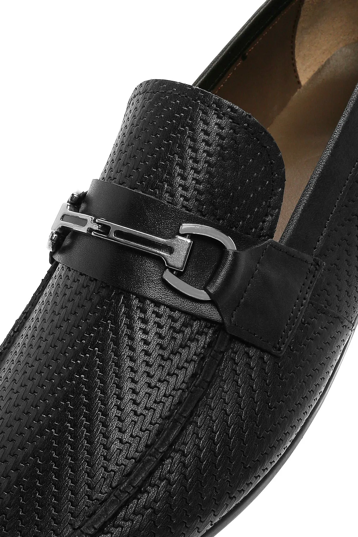 Erkek Siyah Baskılı Deri Casual Loafer