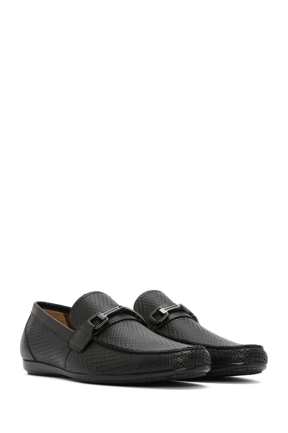 Erkek Siyah Baskılı Deri Casual Loafer