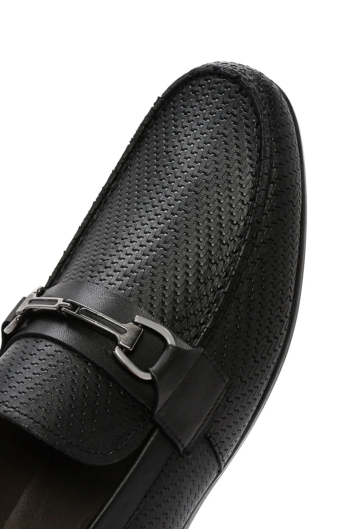 Erkek Siyah Baskılı Deri Casual Loafer