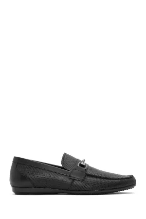 Erkek Siyah Baskılı Deri Casual Loafer