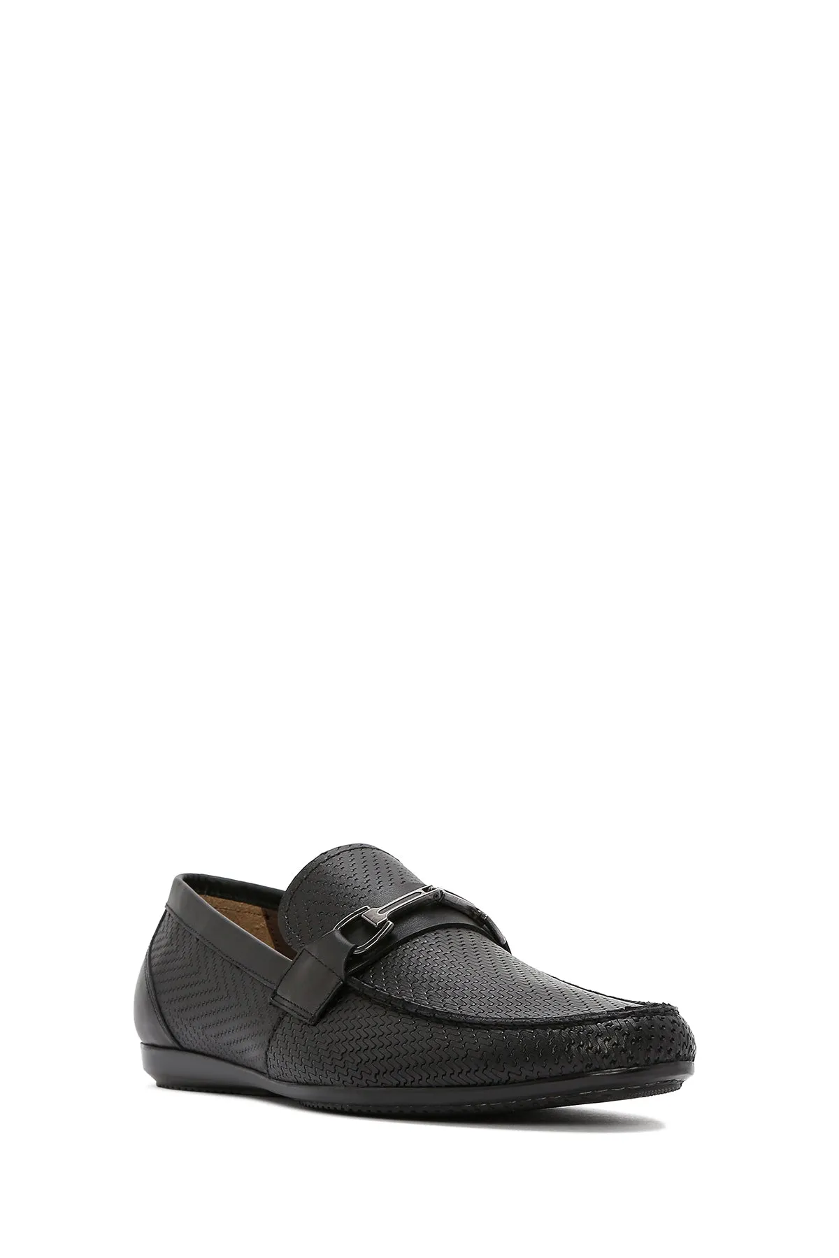 Erkek Siyah Baskılı Deri Casual Loafer