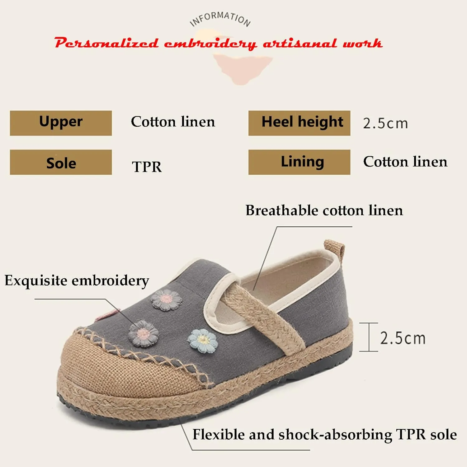 Espadrilles for Women Flat Slip on Loafers House Shoes Floral Embroidered Shoes Casual Linen Everyday Hiking Shoes
