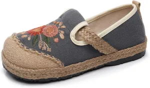 Espadrilles for Women Flat Slip on Loafers House Shoes Flowers Embroidered Casual Linen Closed Toe Espadrilles