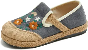 Espadrilles for Women Flat Teenage Girls Slip on Loafers House Shoes Floral Embroidered Shoes Ethnic Style Casual Linen Sneakers