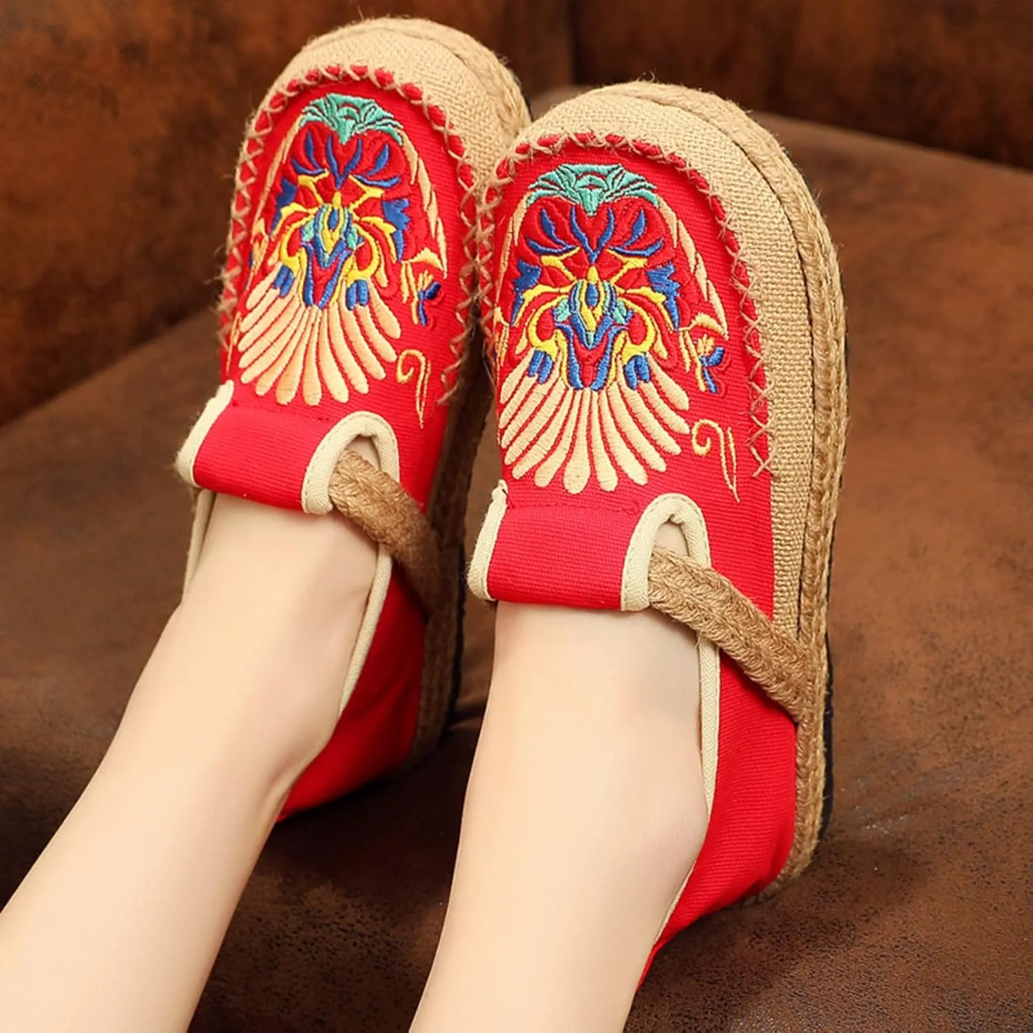 Espadrilles for Women Flats Canvas Loafers & Slip-ons Ethnic Style Embroidered Shoes Casual Comfort House Shoes