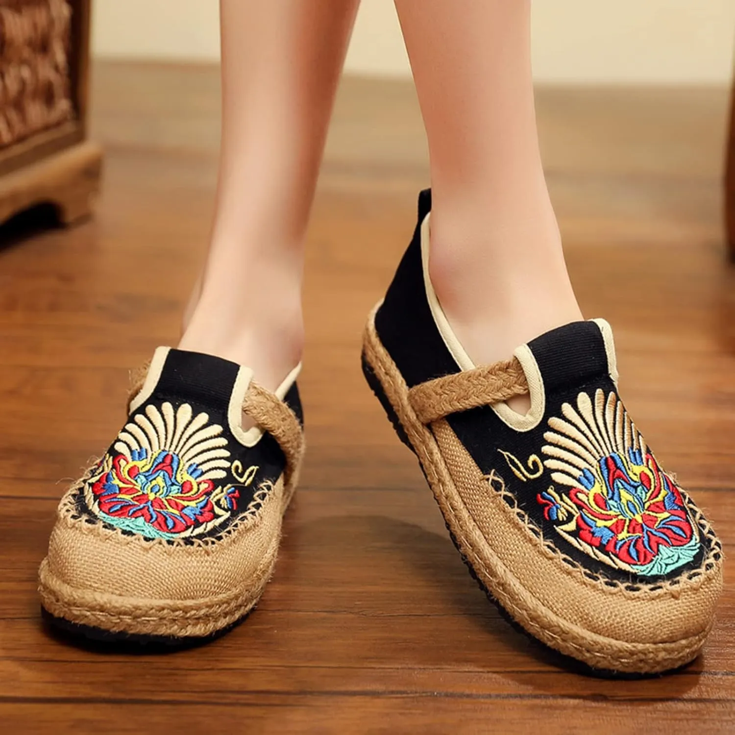 Espadrilles for Women Flats Canvas Loafers & Slip-ons Ethnic Style Embroidered Shoes Casual Comfort House Shoes