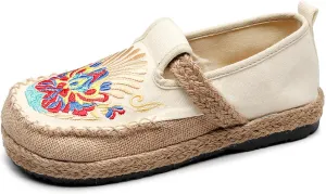 Espadrilles for Women Flats Canvas Loafers & Slip-ons Ethnic Style Embroidered Shoes Casual Comfort House Shoes