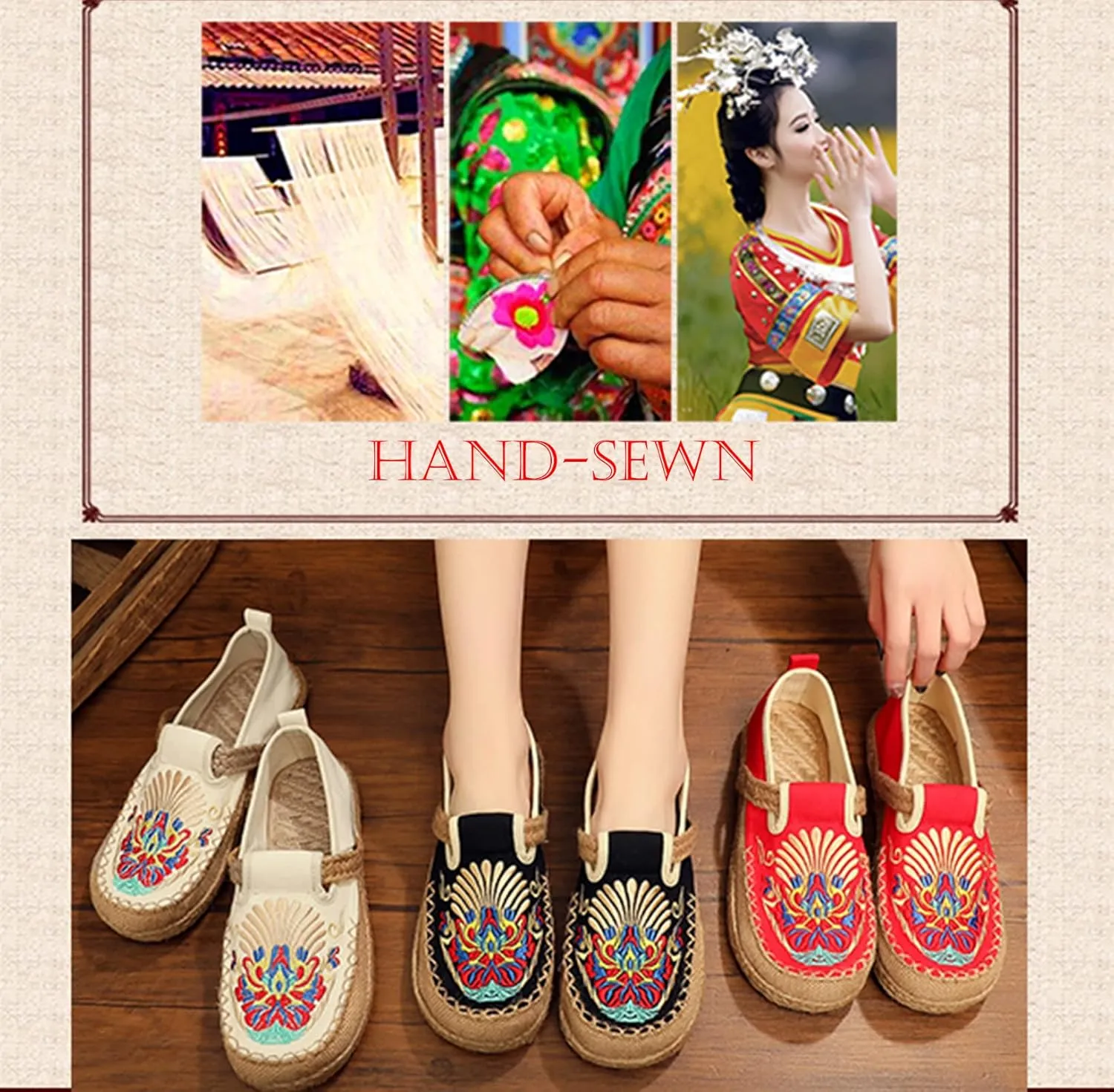 Espadrilles for Women Flats Canvas Loafers & Slip-ons Ethnic Style Embroidered Shoes Casual Comfort House Shoes