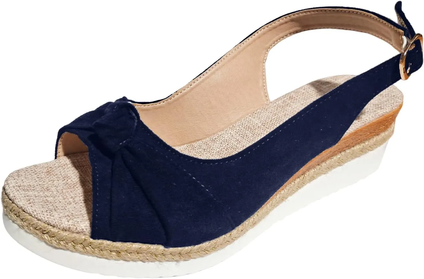 Espadrilles Wedge Sandals for Women, Women's Open Toe Platform Wedges Heels Summer Dressy Shoes Comfortable Ankle Strap Low Heel Canvas Bow Dress Sandals