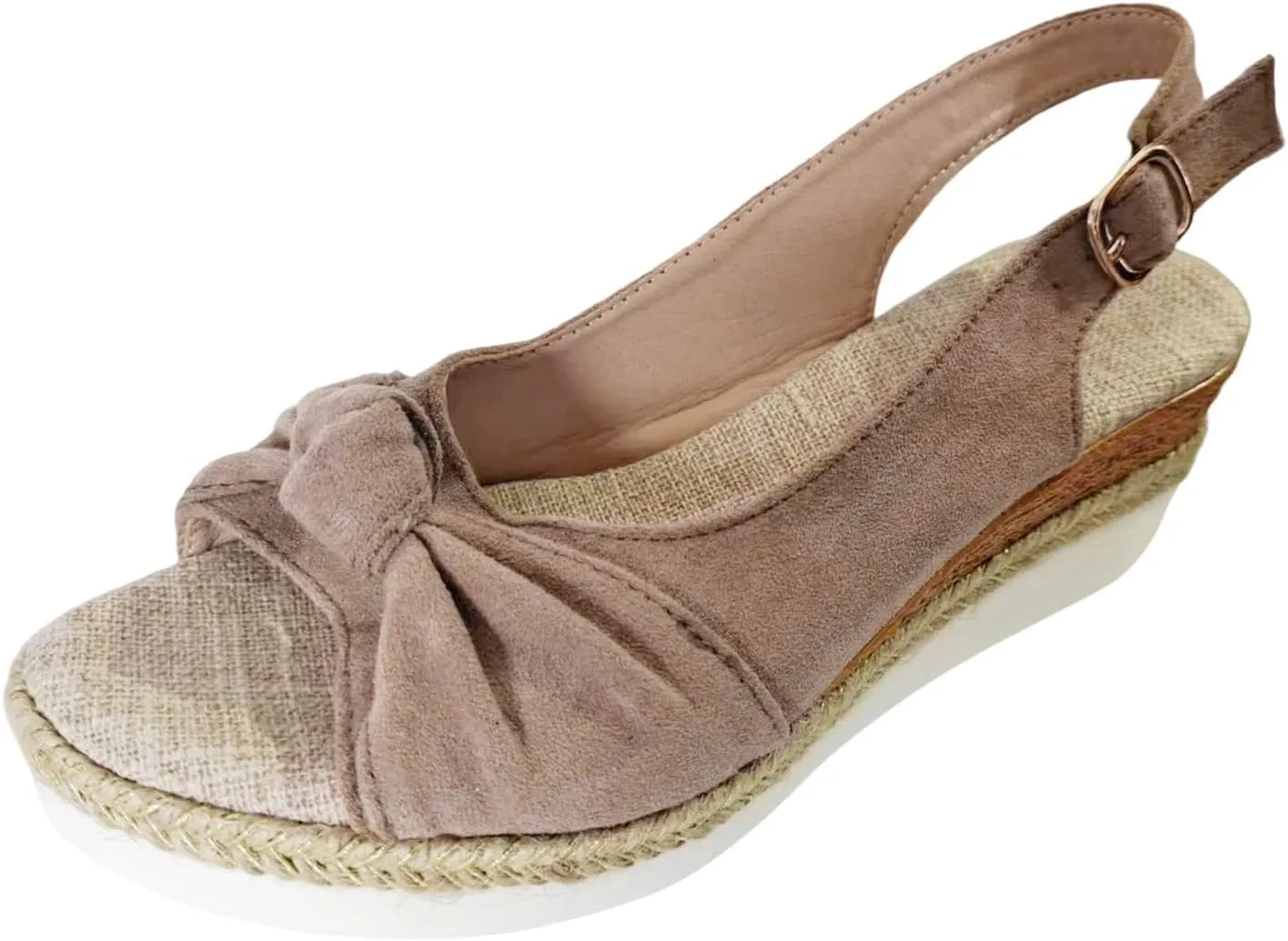 Espadrilles Wedge Sandals for Women, Women's Open Toe Platform Wedges Heels Summer Dressy Shoes Comfortable Ankle Strap Low Heel Canvas Bow Dress Sandals