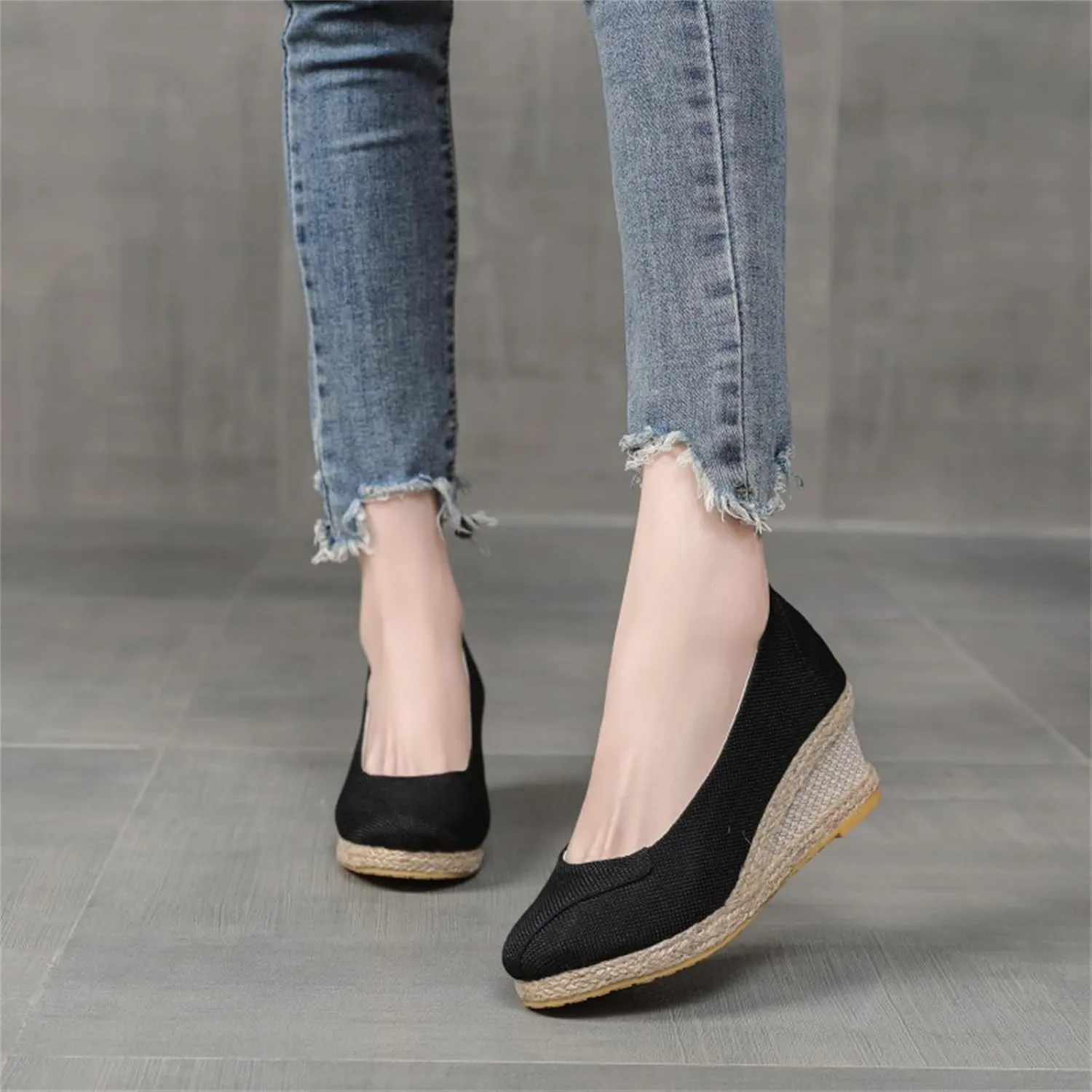 Espadrilles Wedges for Women 2025 Comfortable Slip On Espadrilles Closed Pointed Toe Canvas Wedges for All Occasions: Casual, Work, Party