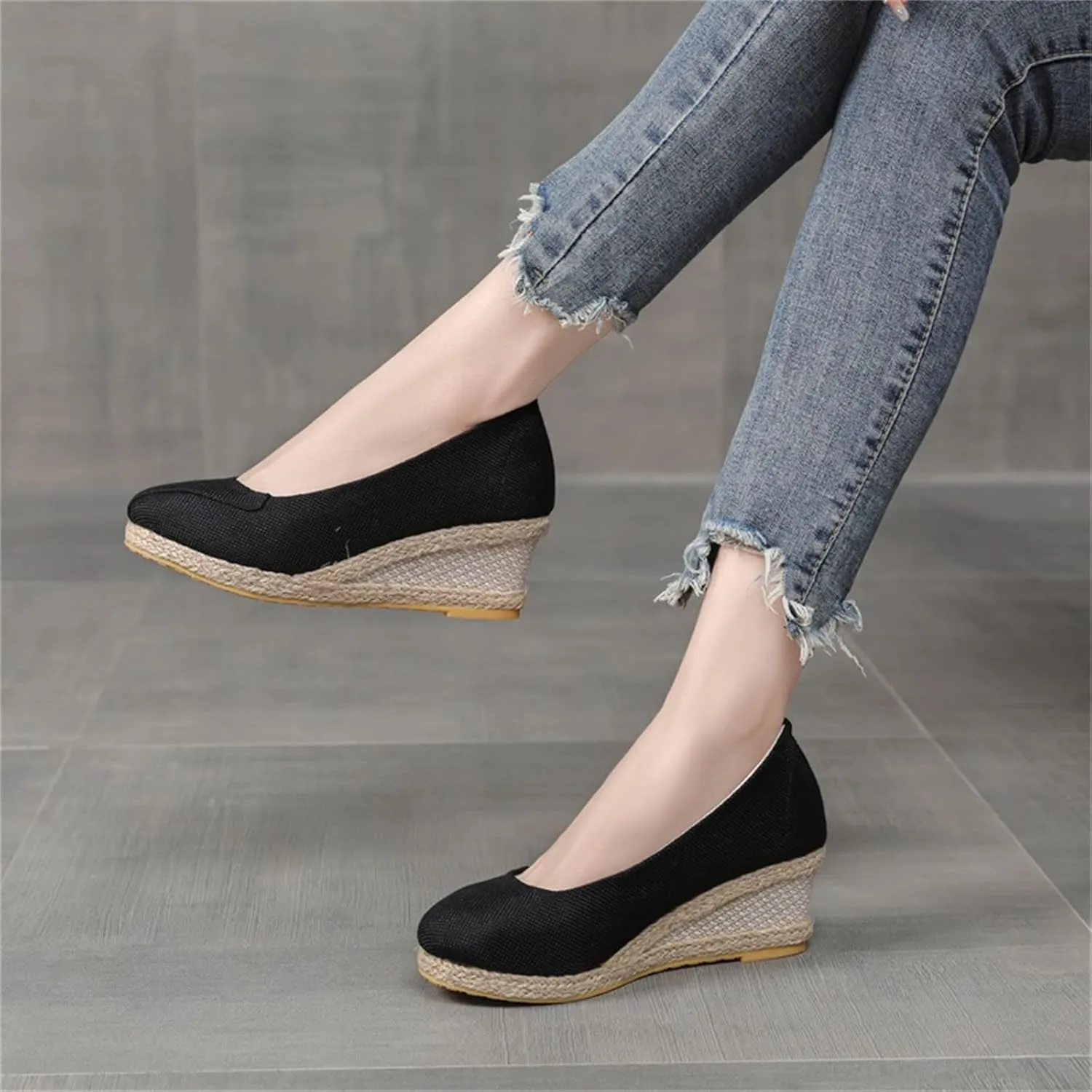 Espadrilles Wedges for Women 2025 Comfortable Slip On Espadrilles Closed Pointed Toe Canvas Wedges for All Occasions: Casual, Work, Party