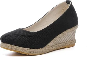 Espadrilles Wedges for Women 2025 Comfortable Slip On Espadrilles Closed Pointed Toe Canvas Wedges for All Occasions: Casual, Work, Party