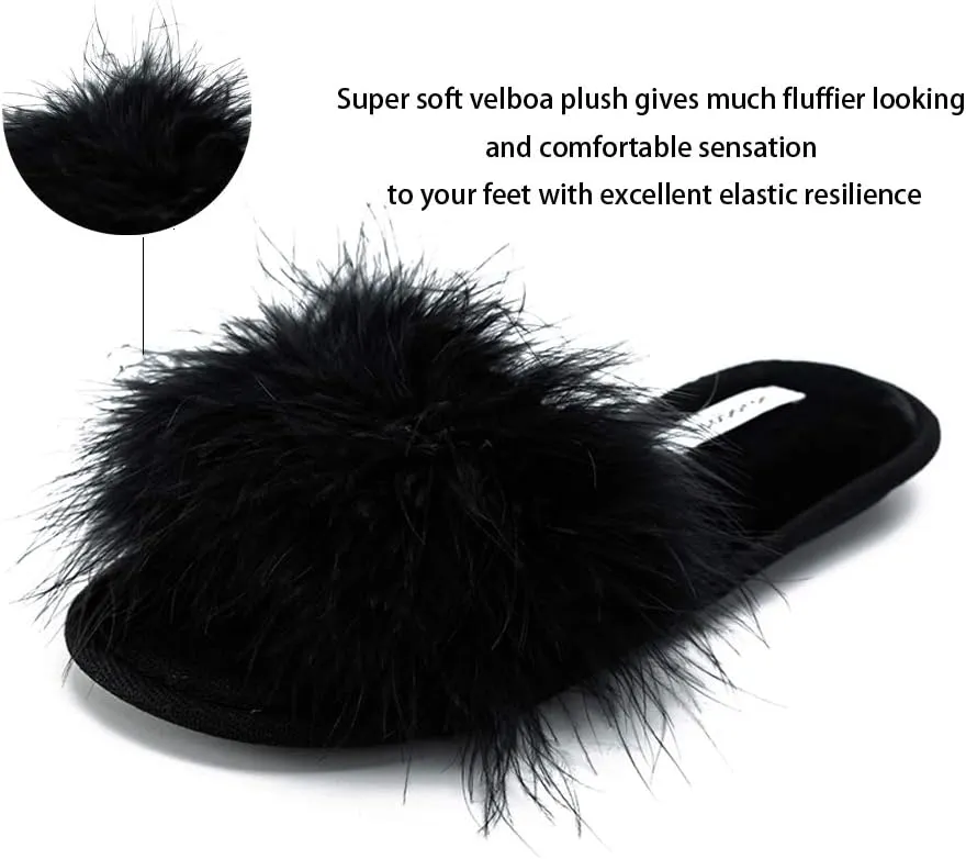Extreme Plush Lady’s Sexy Slip-on Comfortable Slippers Women’s Fluffy Indoor Open-toe Scuff