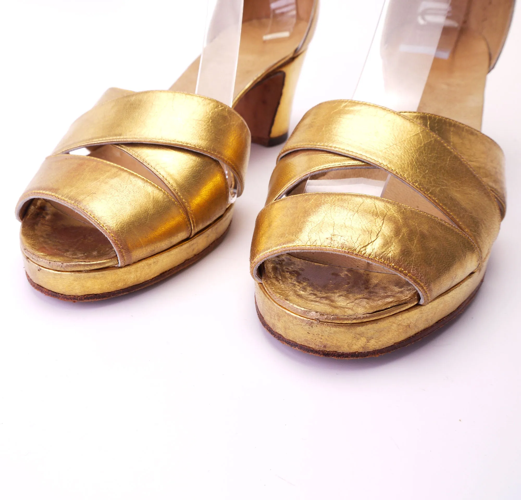 Fab 1930s 1940s Gold Platform Sandals UK 6.5