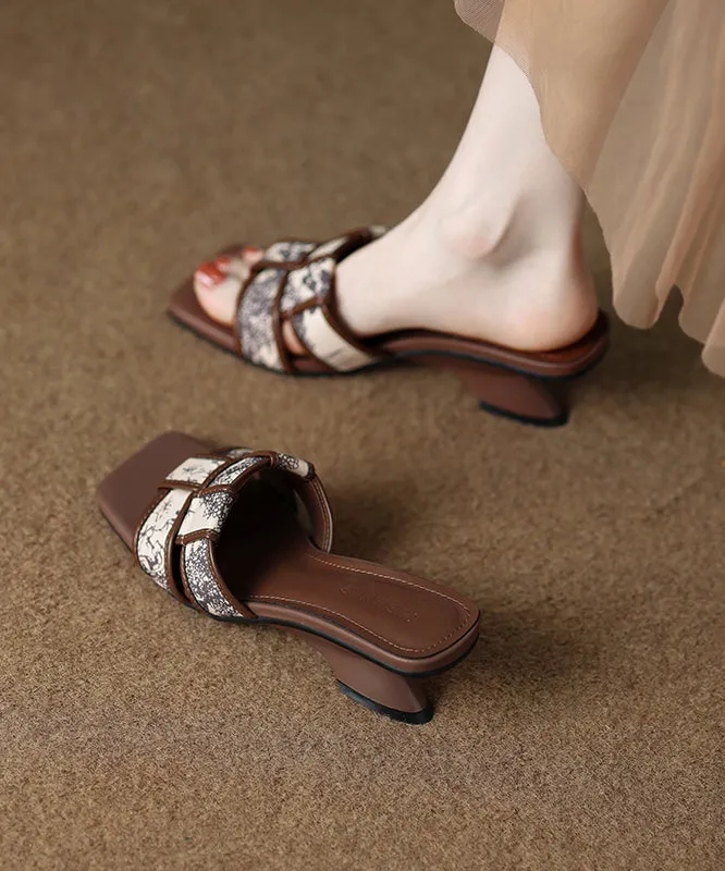 Fashion Brown Splicing Wedge Slide Sandals Peep Toe