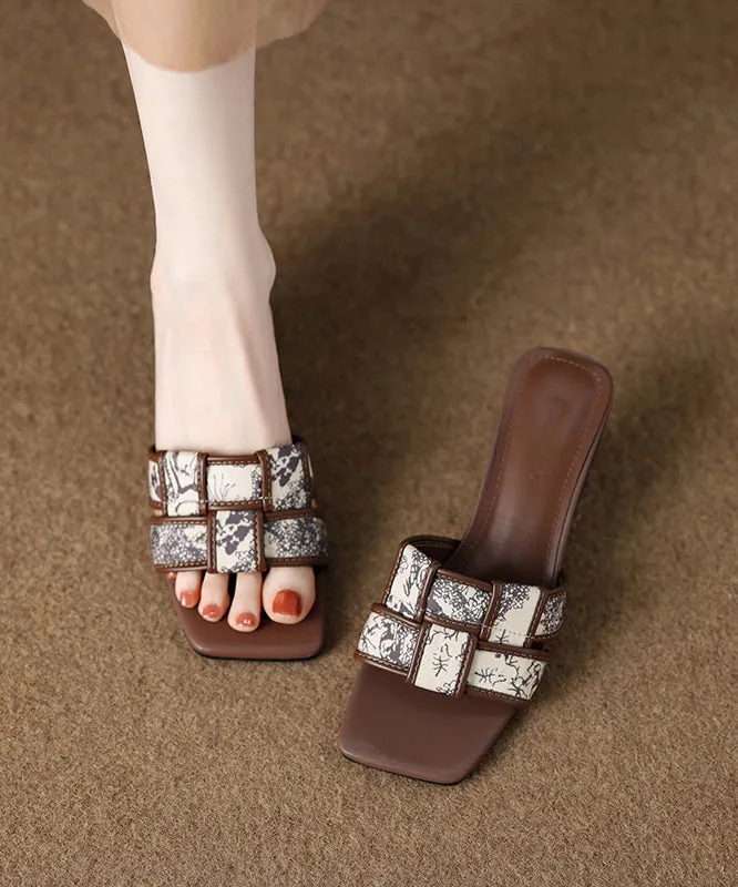 Fashion Brown Splicing Wedge Slide Sandals Peep Toe