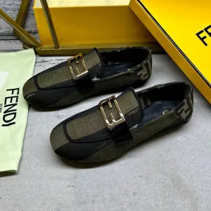 FENDI LOAFERS Stylish Client-focused service CANVAS GOLD MIX GREEN IN FENDI OLIVE BAGUETTE HARDWARE BLACK