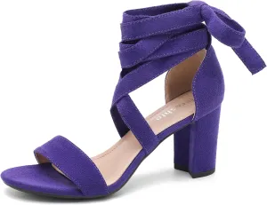 fereshte Women's Strappy Heels Lace Up Heels 3 Inch Chunky Block High Heel Dress Sandals