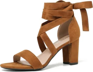 fereshte Women's Strappy Heels Lace Up Heels 3 Inch Chunky Block High Heel Dress Sandals