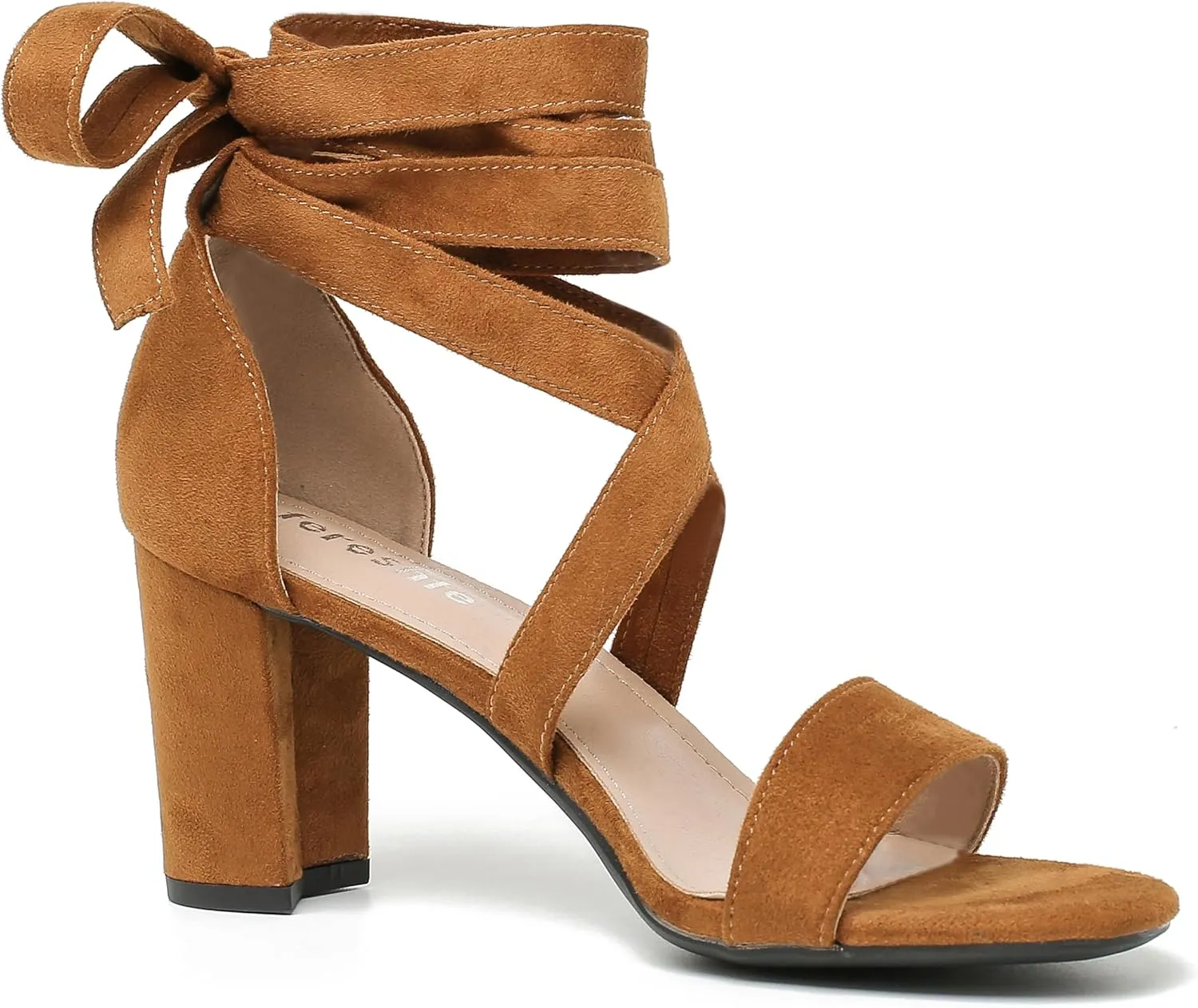 fereshte Women's Strappy Heels Lace Up Heels 3 Inch Chunky Block High Heel Dress Sandals