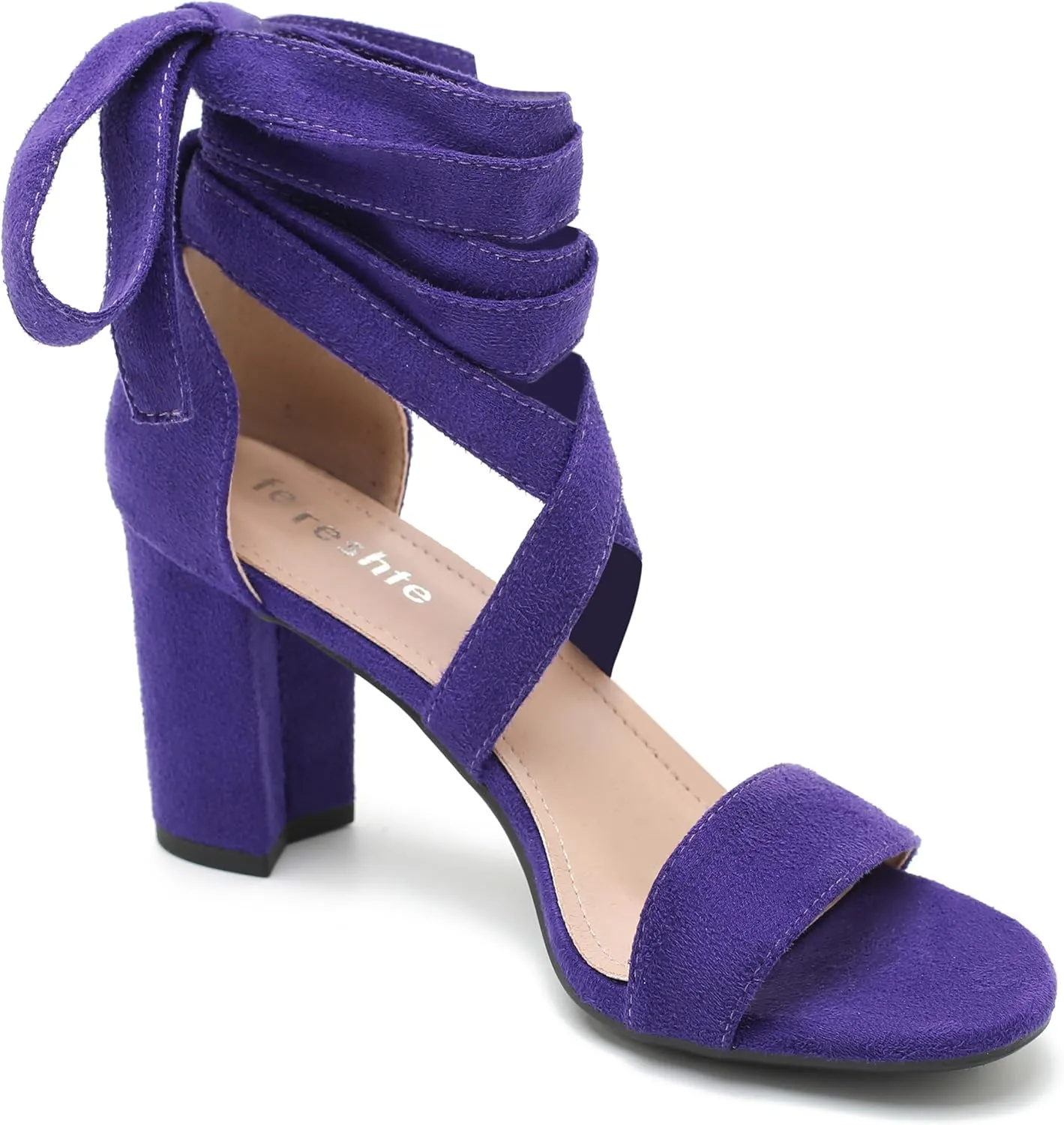 fereshte Women's Strappy Heels Lace Up Heels 3 Inch Chunky Block High Heel Dress Sandals