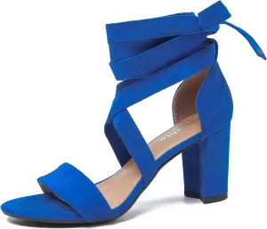 fereshte Women's Strappy Heels Lace Up Heels 3 Inch Chunky Block High Heel Dress Sandals