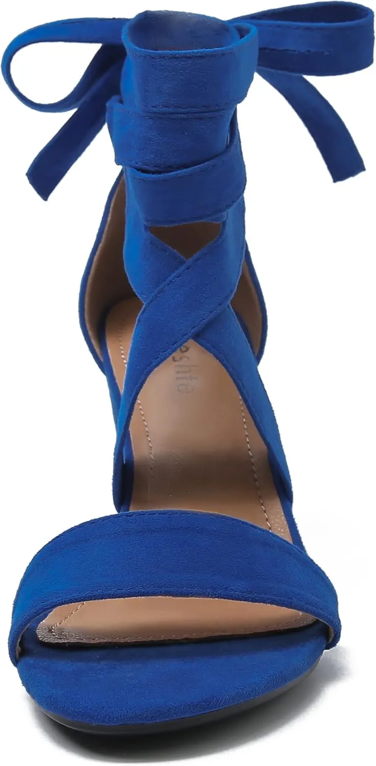 fereshte Women's Strappy Heels Lace Up Heels 3 Inch Chunky Block High Heel Dress Sandals