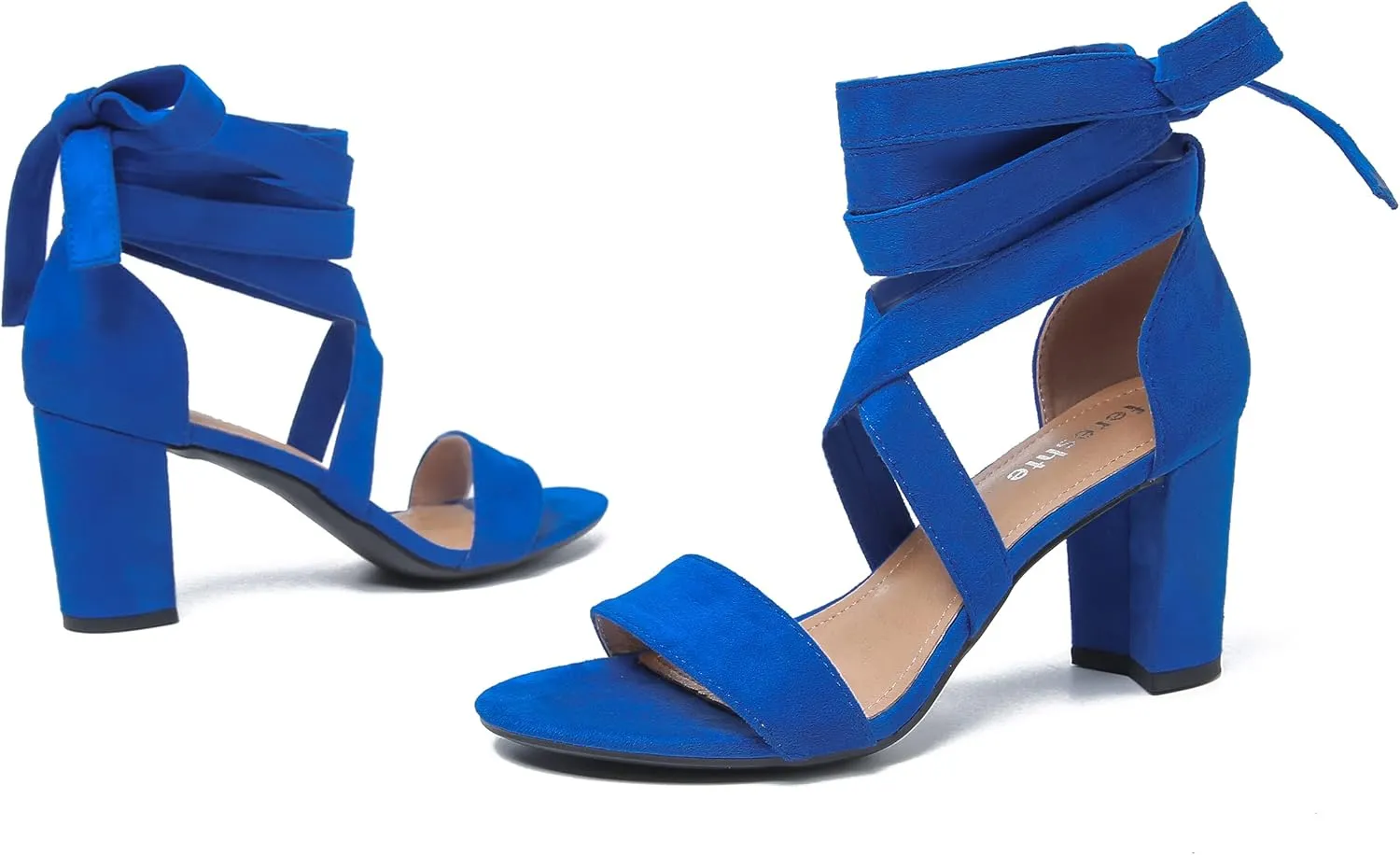 fereshte Women's Strappy Heels Lace Up Heels 3 Inch Chunky Block High Heel Dress Sandals