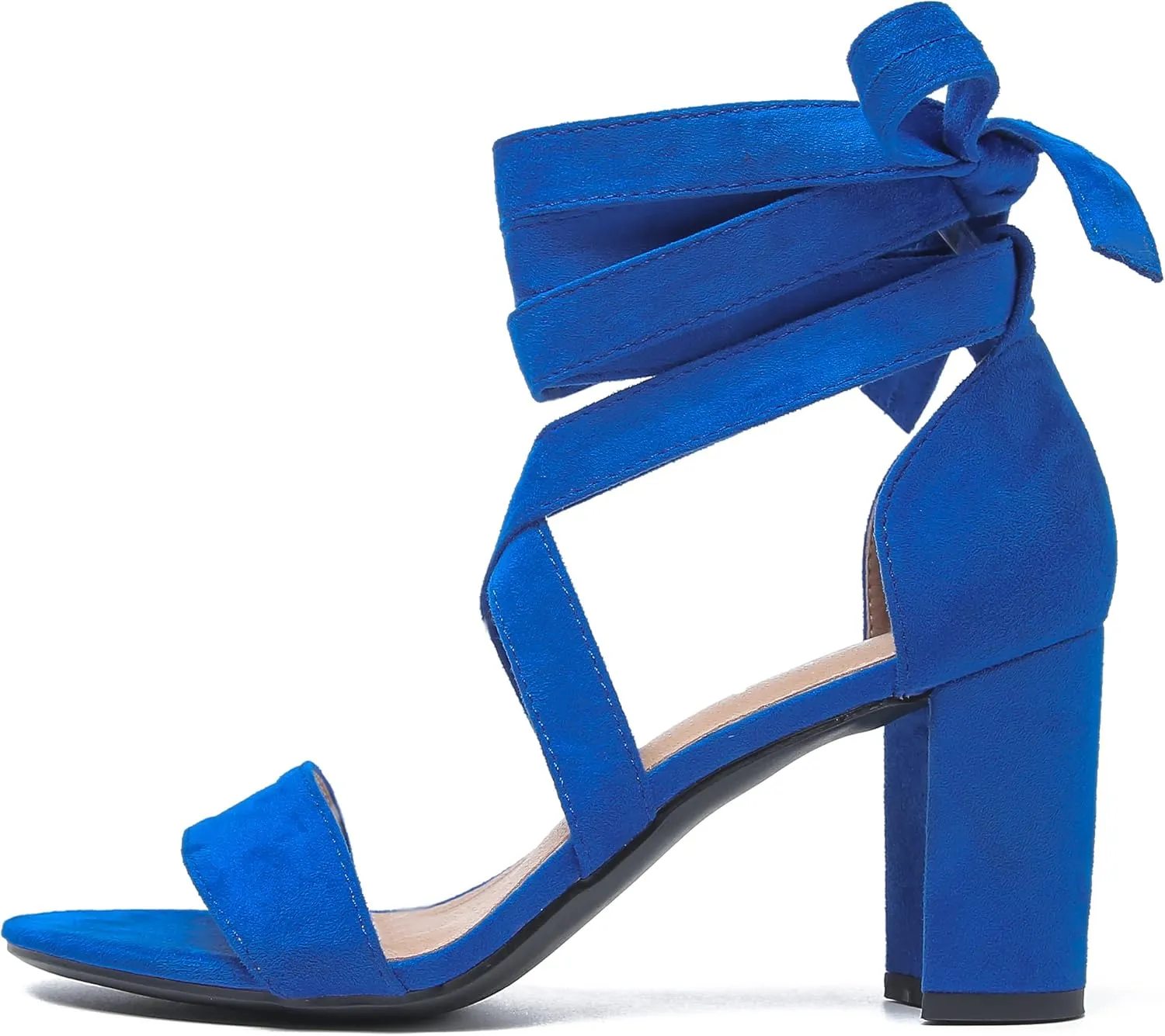 fereshte Women's Strappy Heels Lace Up Heels 3 Inch Chunky Block High Heel Dress Sandals