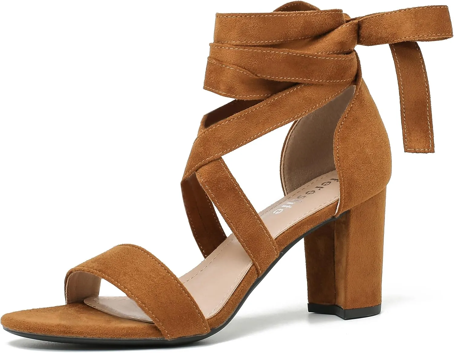 fereshte Women's Strappy Heels Lace Up Heels 3 Inch Chunky Block High Heel Dress Sandals
