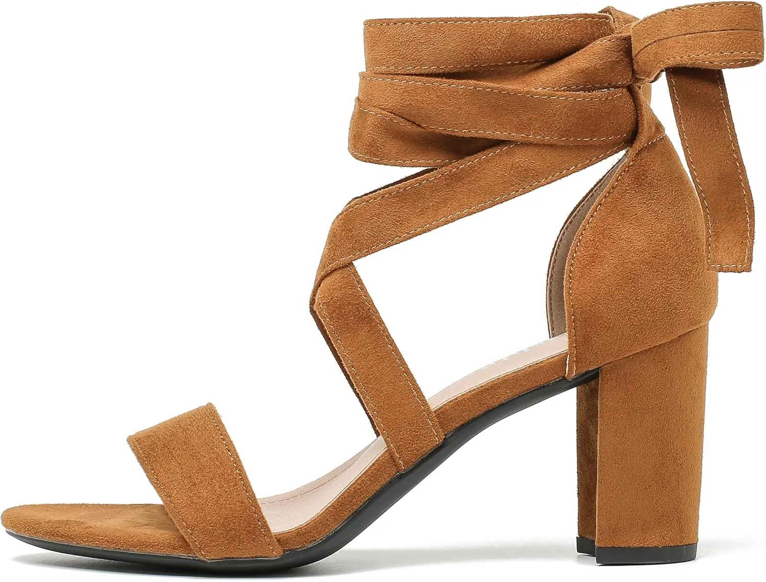fereshte Women's Strappy Heels Lace Up Heels 3 Inch Chunky Block High Heel Dress Sandals
