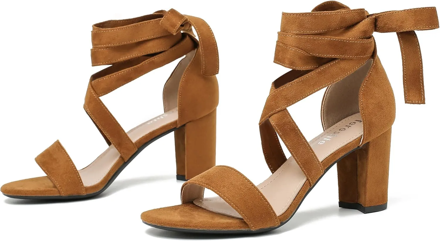 fereshte Women's Strappy Heels Lace Up Heels 3 Inch Chunky Block High Heel Dress Sandals