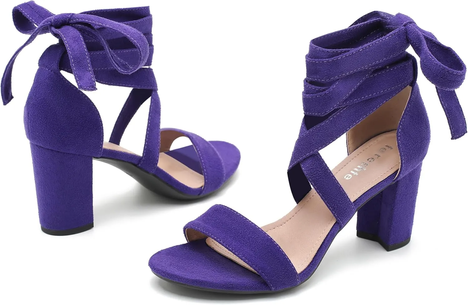 fereshte Women's Strappy Heels Lace Up Heels 3 Inch Chunky Block High Heel Dress Sandals