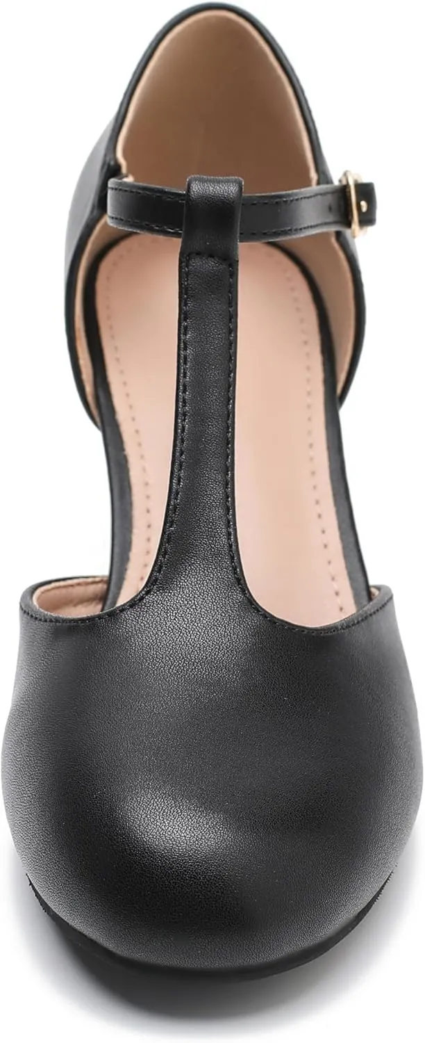 fereshte Women's T Strap Pumps Kitten Heels Retro Ankle Strap Buckle Dress Mary Jane Shoes